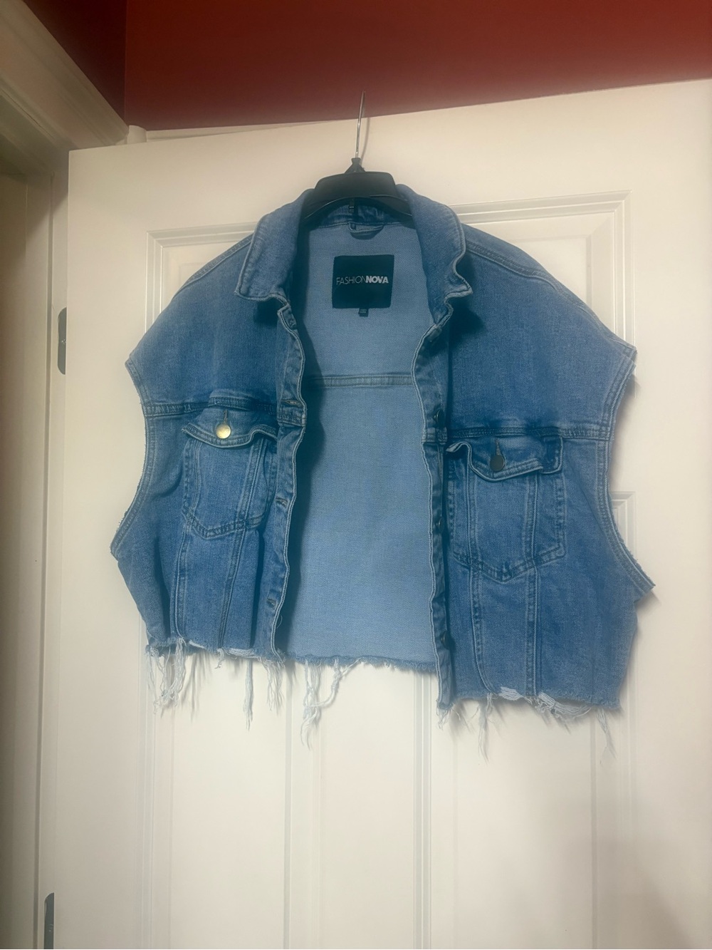 Fashion Nova Light Blue Cropped Denim Jacket Vest